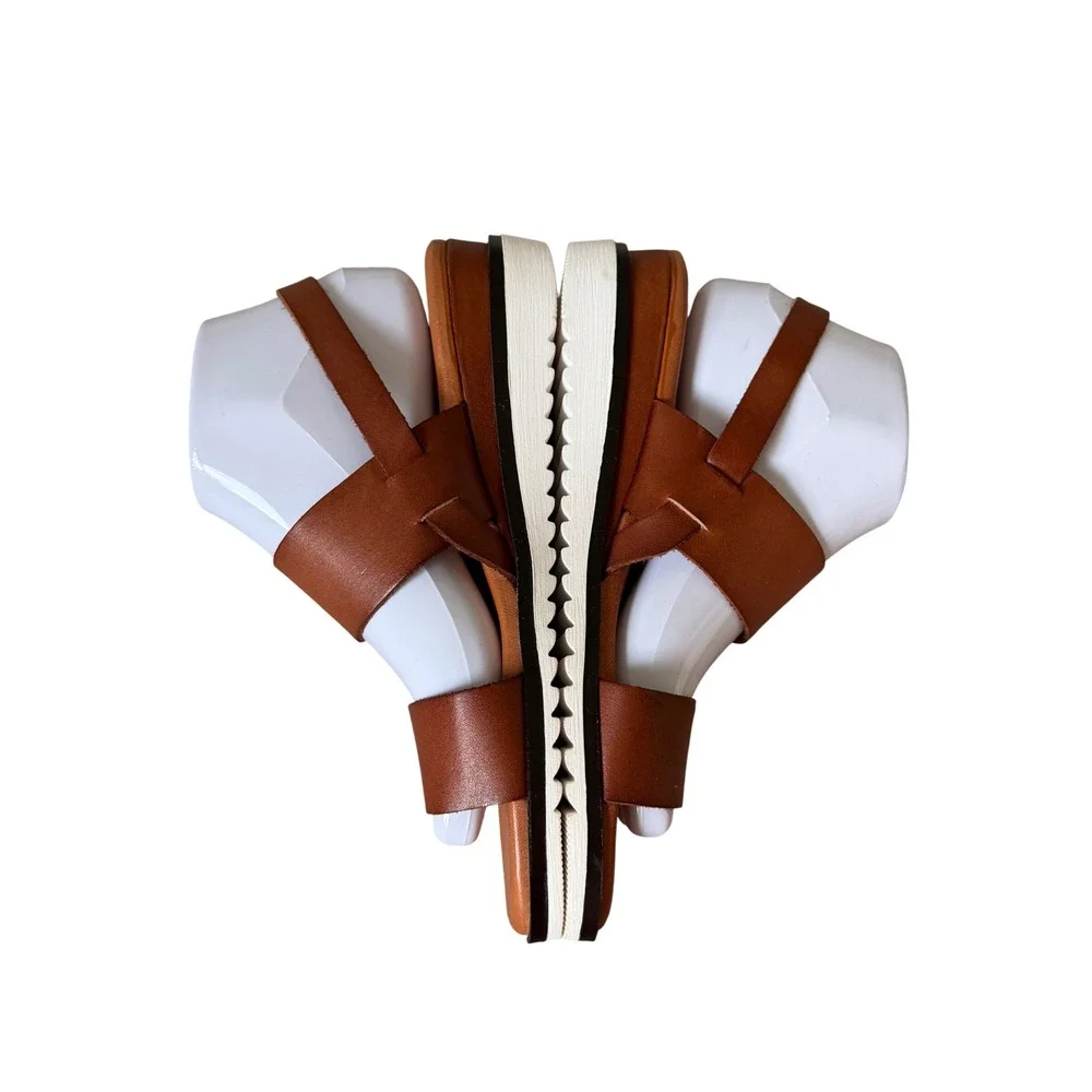 Bertuchi Sandals Platform Leather Ankle Strap Slingback Open Toe Brown US 8 39